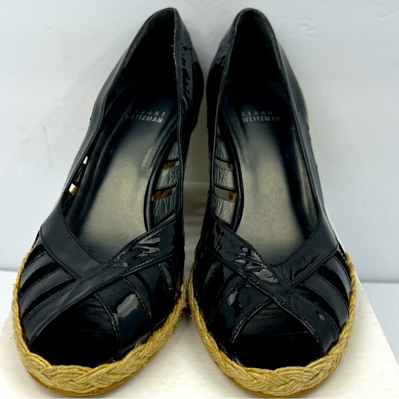 STUART WEITZMAN PATENT, TOE WEDGE, ESPADRILLES, BLACK, SIZE 9M, WOMEN’S SHOES - Picture 2 of 16